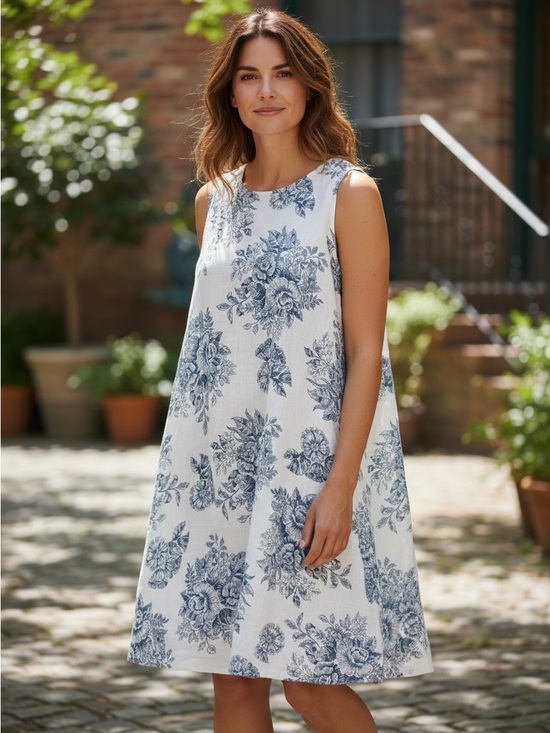 Rachel Zoe Dresses & Skirts - Rachel Zoe Blue White Floral Linen Shift Dress w/pockets Sleeveless Small